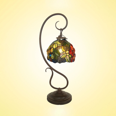 Grape and Vine Night Lamp Tiffany Handcrafted Glass 1-Light Green Table Light with Swirling Arm