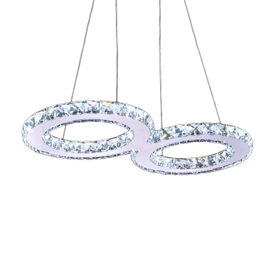 Heart/S-Shaped/Ring Crystal Hanging Lamp Simplicity Clear Crystal Encrusted LED Pendant Chandelier over Table