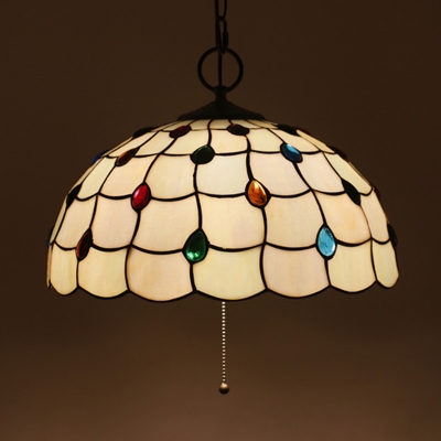 Jewel/Fishnet/Rose Pattern Pendant Lighting Tiffany Handcrafted Glass 3-Light Black Chandelier with/without Pull Switch