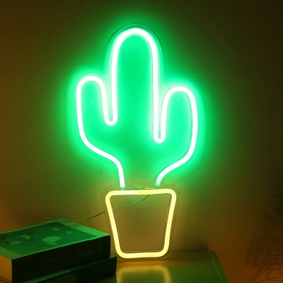 Kids Cactus LED Wall Night Lamp Plastic Childrens Bedroom USB Charging Night Light in White