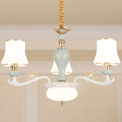 Light Blue 3/6/15 Heads Suspension Lamp Modern Cream Frosted Glass Flared Chandelier Light Fixture