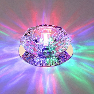 Lotus Living Room LED Ceiling Lamp Clear Crystal Flush Mount Recessed Lighting in Warm/White/Multi-Color Light, 3/5w