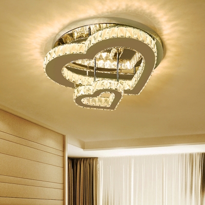 Loving Heart Ceiling Flush Light Modern Clear Crystal Bedroom LED Flush Mounted Lamp in Chrome