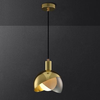 Metal Hemisphere Suspension Light Postmodern 1 Light Brass/Copper Hanging Pendant with Milk Glass Shade Inside, 8