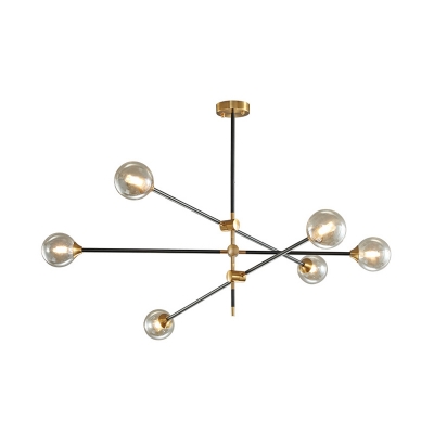 Metal Linear Chandelier Postmodern 2/4/6-Head Black and Gold Hanging Light with Ball Cream/Amber/Twist Glass Shade