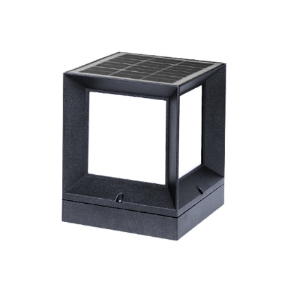 Modern Cubic Solar Post Lighting Aluminum Courtyard LED Path Lamp in Black, 6