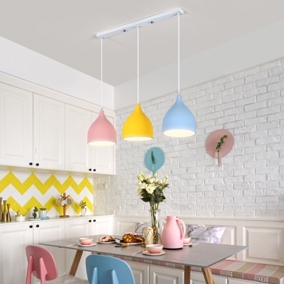 Multicolored Cluster Onion Pendant Macaron 3 Lights Metal Suspension Lamp with White Round/Linear Canopy