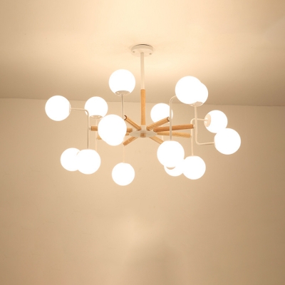 Nordic Bubble Ball Hanging Pendant Cream Glass 8/12/16-Head Living Room Chandelier in Wood