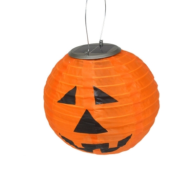 Paper Halloween Pumpkin Pendant Lamp Decorative Orange LED Solar Pendulum Light for Patio