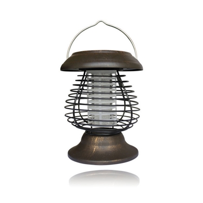 Pear Shaped Lantern Solar Pendant Rustic Metal Patio Mosquito Killer LED Hanging Lamp with Handle in Bronze