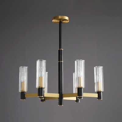 Post-Modern Tubular Hanging Pendant 6/8/9-Light Prismatic Glass Chandelier in Yellow and Black