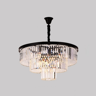 Postmodern 2 Tiers Pendant Light Fixture Clear Crystal 4/5-Light Living Room Chandelier in Black/Gold, Small/Large