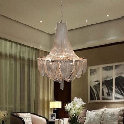 Postmodern Empire Chandelier Aluminum Chain 8 Lights Living Room Pendant Lamp in Silver, 19.5