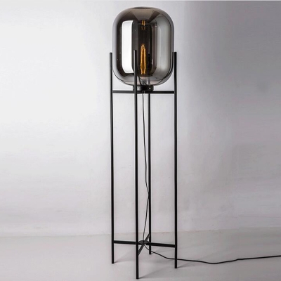 Postmodern Pill Capsule Floor Lamp Amber/Clear/Smoke Grey Glass Single Living Room Quadpod Standing Light in Black