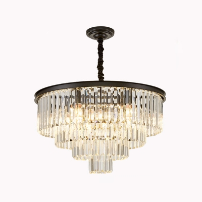 Prismatic Crystal Tiered Tapered Drop Lamp Postmodern 9/15/25 Heads Chandelier Light in Black/Gold, 19.5