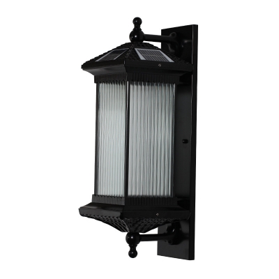 Rectangular Solar LED Sconce Lighting Farmhouse Black Fluted Glass Wall Lamp Fixture