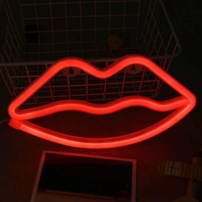 Red Lip Shaped Night Light Trendy Modern Plastic LED Wall Hang Night Lamp with USB Plug
