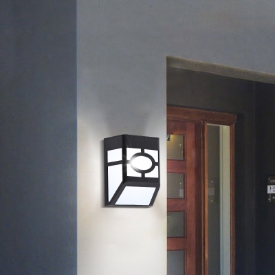 Retro Box Shaped Mini Solar Wall Lamp Acrylic LED Flush Mount Sconce in Black, Warm/White Light