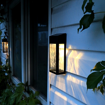 Rippled Glass Solar LED Wall Lighting Minimalist Black Rectangle Patio Flush Mount Wall Sconce