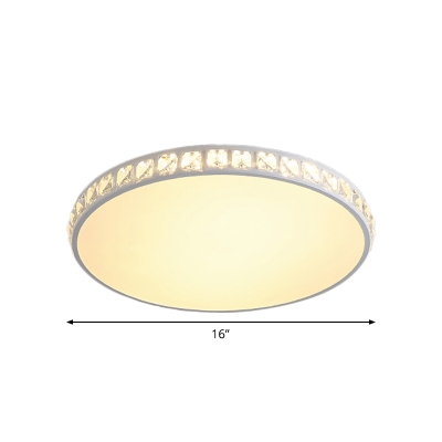 Simplicity Round/Square Flush Mount Crystal Encrusted Bedroom LED Ceiling Lighting in White, Small/Medium/Large