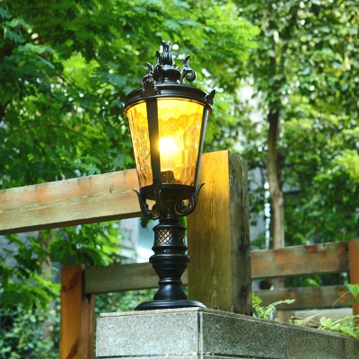 Single Amber Ripped Glass Post Lamp Retro Black Tapered Backyard Landscape Lighting, 8.5