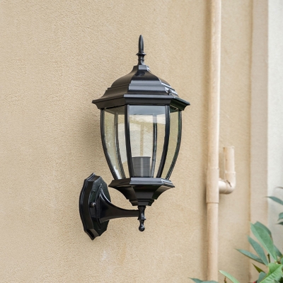 Small/Medium/Large 1 Bulb Lantern Sconce Antique Garden Wall Light with Bell Clear Glass Shade, Black/Bronze