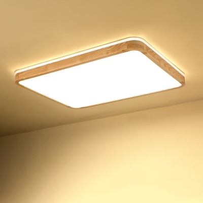 Small/Medium/Large Nordic LED Ceiling Lamp Wood Round/Square/Rectangle Flush Mount with Acrylic Shade, Warm/Natural/3 Color Light