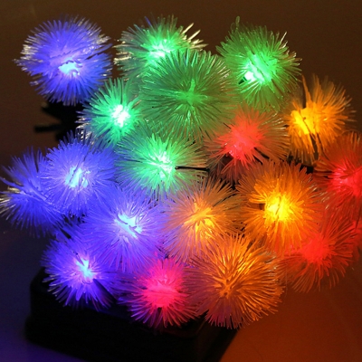 Spiky Ball Outdoor Solar Christmas Light Plastic 100/200/300 Heads Modern LED String Lighting in Black, 39.37/72.2/104.9ft