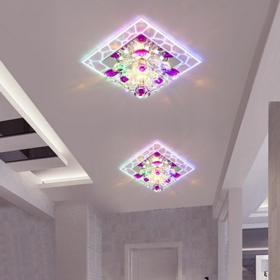 Square Corridor Flush Mount Lamp Clear Crystal Modern LED Ceiling Light in Warm/Multi-Color Light, 3/5 Watts