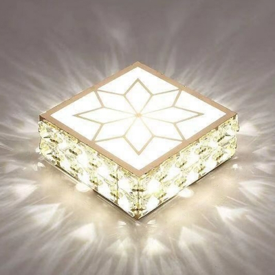 Square LED Flush Light Fixture Modern Beveled Crystal Clear Ceiling Mount Lamp in Warm/White Light/Third Gear, 6
