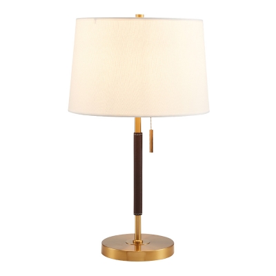 Tapered Drum Night Table Light Simplicity Fabric 1-Light Brass/Nickel Nightstand Lamp with Pull Switch