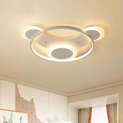 White Bear Head Flush Light Cartoon Metal LED Close to Ceiling Lamp in Warm/White Light for Bedroom, 18