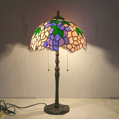 Wisteria Nightstand Lamp Tiffany Stained Art Glass 2-Bulb Pink Table Light with Pulling Chain