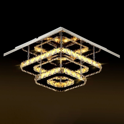 1/2-Tier Flush Mount Ceiling Lamp Modern Clear/Amber Crystal Hallway Square LED Flush Light in Chrome