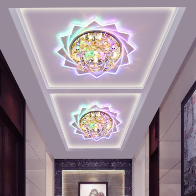 3/5w Lotus Shaped Ceiling Light Modern Clear Crystal Hotel LED Flush Mount Fixture in Warm/Blue/Multi-Color Light