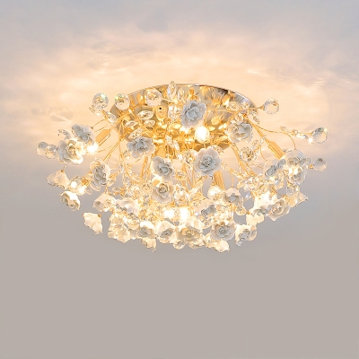 7/10/13 Bulbs Floweret Semi Mount Lighting Romantic Pastoral White/Pink/Blue Ceramic Flush Ceiling Light