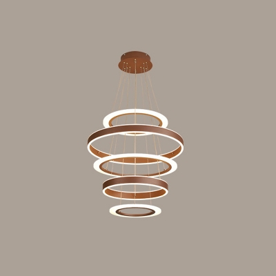 Acrylic 4/5/6-Tier Circle Hanging Lamp Contemporary Rose Gold LED Chandelier Pendant in Warm/White/3 Color Light