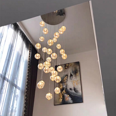 Ball Multi-Light Pendant Modern Clear Glass 15/30 Bulbs Chrome Finish Hanging Light Fixture