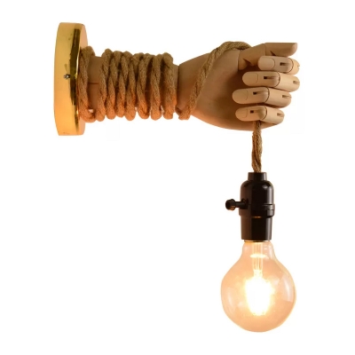 Beige Hand Shaped Wall Light Novelty Lodge 1-Light Bedside Wall Mounted Lamp with Adjustable Cord