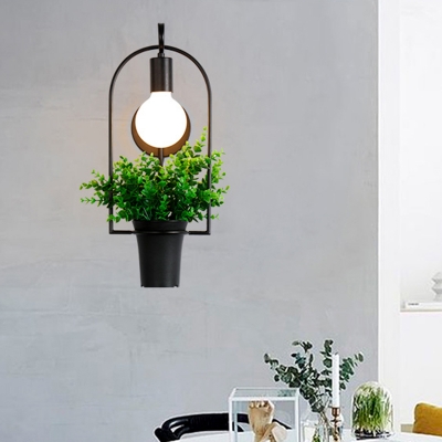 Black 1 Head Plant Wall Light Industrial Iron Wheel/Arc Wall Lighting Ideas for Dining Room