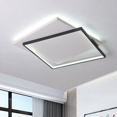 Black and White Square Flushmount Minimalist Acrylic Staggered LED Ceiling Lighting in Warm/White Light, 21