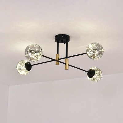 Black Molecular Ceiling Flush Light Modernist 4/6/8-Light Clear Glass Starry LED Semi Flush Mount