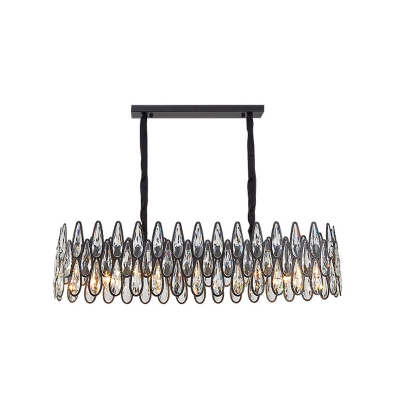 Black Round/Rectangle Suspension Light Postmodern 8/10/16 Heads Teardrop Crystal Chandelier, Small/Large