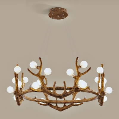 Brown Tree Branch Chandelier Countryside Opal Glass 18/24/30-Bulb Living Room Hanging Pendant Light