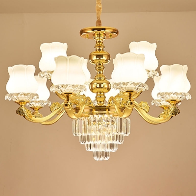 Bud Shaped Living Room Chandelier Opal Frosted Glass 6/8/10-Light Modern Ceiling Pendant Light in Gold