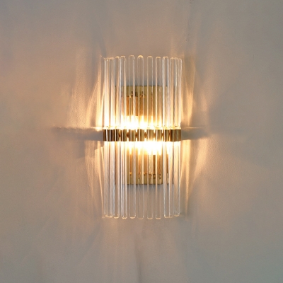 Clear Crystal Pillar Sconce Lighting Postmodern 2 Bulbs Gold Flush Mount Wall Light