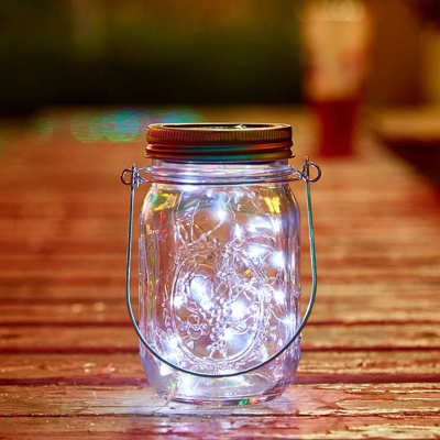 Clear Mason Jar Hanging Lamp Artistic Plastic Solar LED Pendant in Warm/Multicolored Light for Courtyard