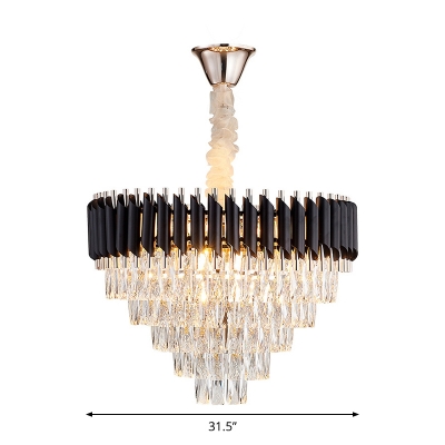 Conical Dining Room Pendant Lighting Simplicity Cut Crystal 10/21/33-Light Black Chandelier
