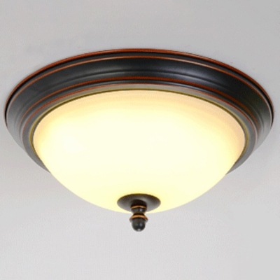 Cream Glass LED Flush Light Simple Yellow/Black-Red Bowl Foyer Ceiling Lamp in Warm/White Light/Third Gear, 10