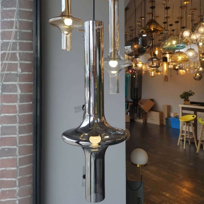 Creative Designer Elongated Hanging Lamp Clear/Smoke Grey Glass 1-Light Restaurant Down Lighting Pendant